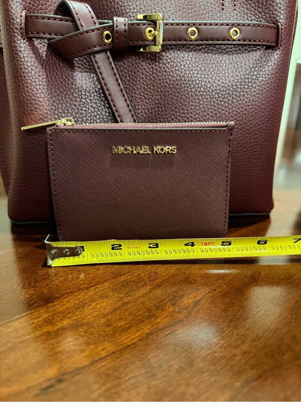 Michael Kors Pebbled Leather Satchel with Crossbody Strap & Card Case in Oxblood
